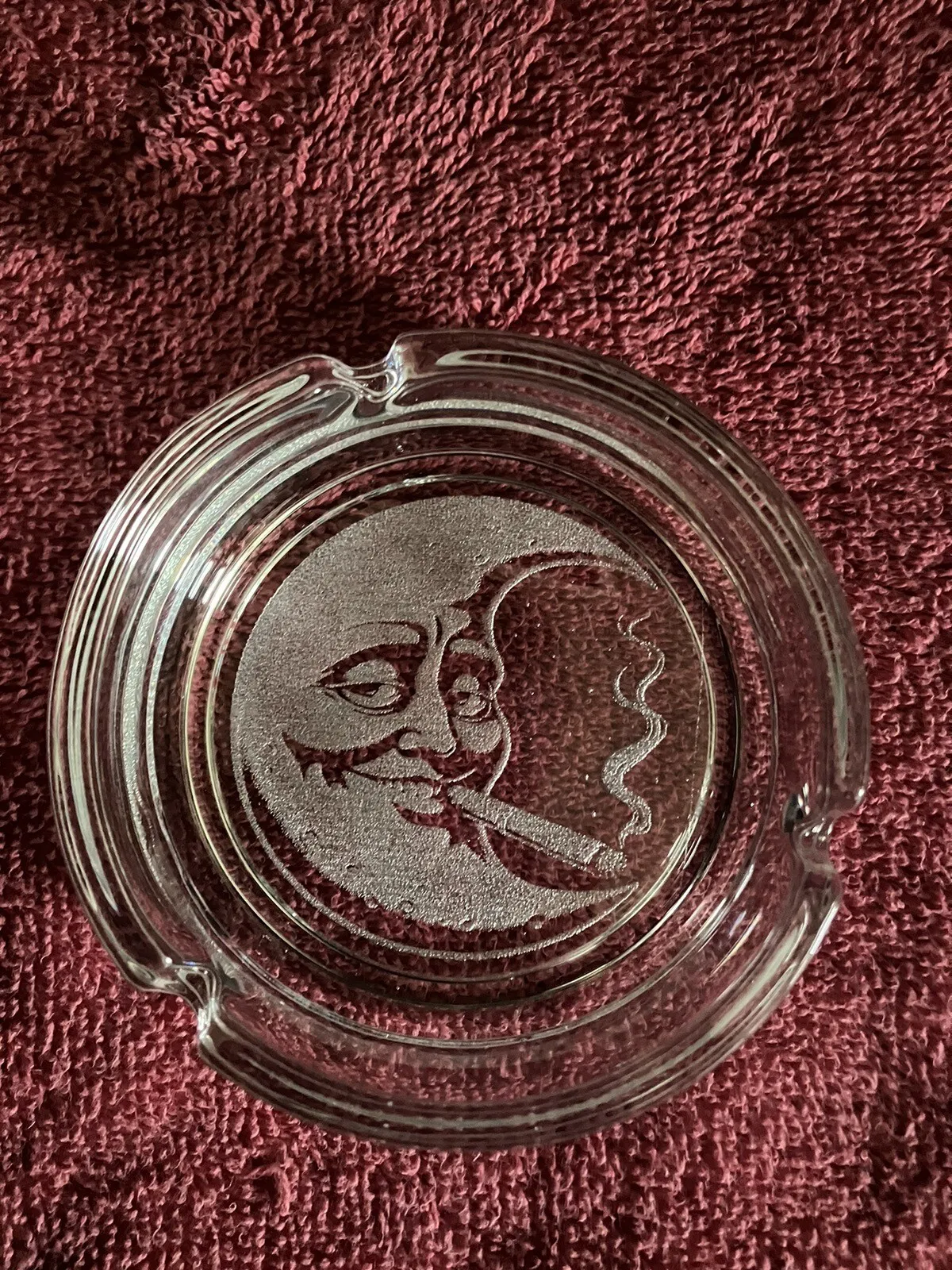 Custom laser etched glass tobacco decorative ashtray. Moon Face Smoking - $25.00