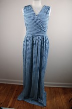 Lands End S Tall Blue Geometric Floral Sleeveless Surplice Wrap Maxi Dress - $45.60