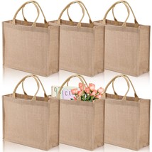 6 Pack Jute Tote Bag, Burlap Gift Tote With Handle, Grocery Shopping Bag For Diy - £36.72 GBP