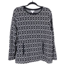 J Jill Sweatshirt Sweater L Petite Womens Black white Kangaroo Pocket Cotton - £18.57 GBP