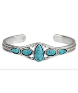 TURQUOISE COLORED STONE TEARDROP SILVER CUFF BRACELET blue rock western ... - $16.26 CAD