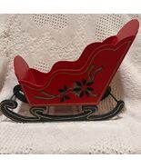 Vintage Wooden Red HandPainted  Sleigh Sled Christmas Card Candy Holder - $34.91 CAD
