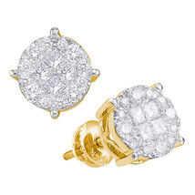 14kt Yellow Gold Womens Princess Round Diamond Cluster Earrings 1/2 Cttw - £702.95 GBP