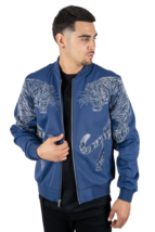 Mens Platini Bamber Jacket with Lion Rhinestone Design Zip up BMJ8133 Blue - £49.38 GBP