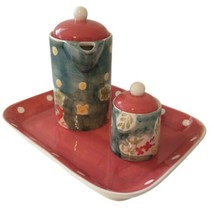 April Cornell Ceramic Tea Set Sugar Creamer Tray Floral Y2k Colorful Cottagecore - £31.62 GBP