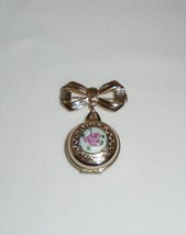 Coro Photo Locket Dangle Brooch Pin Two Picture Vintage Jewelry With Bow - £23.74 GBP