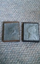 Pair of Vintage Metal &amp; Wood Indian Plaques 3.5x2.75 &quot; - $14.99