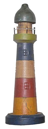 New Hand Carved Lighthouse 3 PC Color Design Wood Carving Nautical Statue Kitche - $54.39