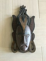 Indonesian Wood Mask Heavy Dark  Wooden Tribal Bali Ceremonial Tike Decor - $28.04