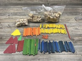 Huge Lot of Vintage Wood Tinker Toys Pieces Wheels Rods Connector ~350 Pieces - £54.40 GBP
