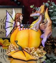 Amy Brown Halloween Fairy Black Cats And Dragon In Pumpkin Fall Leaves Figurine - £57.73 GBP