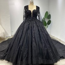 Beautiful Classic Black Quinceanera Dresses Ball Gown Appliques Vestidos De 15 A - £813.35 GBP