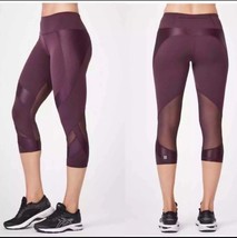 SWEATY BETTY The Power 7/8 Leggings plum purple mesh wet shine zip pocke... - $32.71