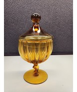 Vtg Empoli Italian Art Glass Amber Ribbed Apothecary Jar - £52.32 GBP