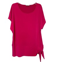 Calvin Klein Women Blouse Pink XL Round Neck Short Sleeve Side Tie Knot ... - £14.13 GBP