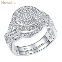 Solid 925 Sterling Silver Engagement Wedding Rings Set For Women Halo Cluster Ro - £57.33 GBP