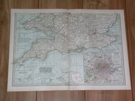 1897 Antique Dated Map Of Southern England And Wales / London Inset Map - £22.40 GBP