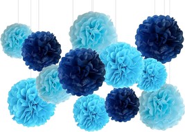 12pc Blue Tissue Paper Pom poms in 3 Colors Hanging Paper Pom Poms Paper... - £24.82 GBP