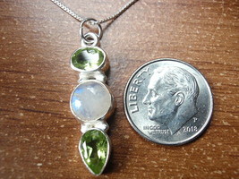 Faceted Peridot and Moonstone 925 Sterling Silver 3-Gem Necklace - £17.97 GBP