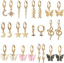 12 Pairs Mini Hoop Earrings with Multi-style Charm - £23.88 GBP