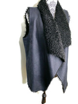Velvet Size SP Black Sleeveless Suede Vest Faux Fur Lined Open Front - £13.42 GBP
