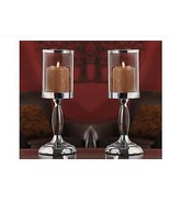 Candle Holders With Glass Candle Cup Set of 2 Metal 14.2&quot; High Pillar Fl... - €25,23 EUR