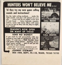 1968 Print Ad Johnny Stewart Hunting Game Calls Bucks,Crows,Foxes Waco,Texas - £5.71 GBP