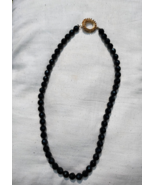 VINTAGE JET BLACK  SINGLE STRAND FACETED BEAD NECKLACE GOLD CLASP - $13.68 CAD