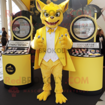 Lemon Yellow Gargoyle mascot costume character dressed with a Suit and Coin purs - £896.26 GBP