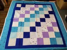 Handmade Quilt Vintage Fabrics 41x45 Lap Chair Baby Blanket Purple Blue white - £48.31 GBP