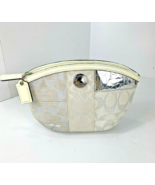 Coach Vintage Cosmetic Bag Patchwork White Metallic 42480 Canvas Leather... - $59.39