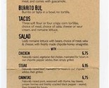 Chipotle Menu Pick Your Style Start Filling Pay Up Chow Down  - £10.99 GBP