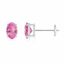 Pink Sapphire Oval Solitaire Stud Earrings in 14K Gold (Grade-AA , 6x4MM) - £426.40 GBP