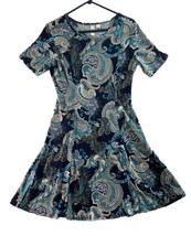 Tacera Dress Womens Small Blue Floral Fit and Flare Knee Length Short Sl... - $13.48