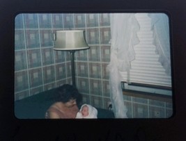1953 Color Slide Woman With Baby on Couch Mid Century Funky Wallpaper - $14.99