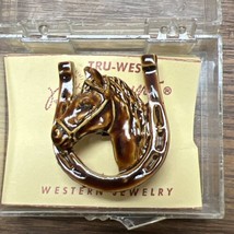 LG Vintage Horse Head Horse Shoe Pin Brooch Western jewelry Rockmount Ra... - $49.99