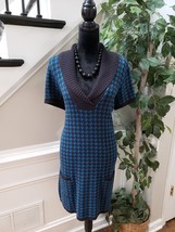 Style &amp; Co. Women&#39;s Blue Knit Houndstooth Short Sleeve V Neck Sweater Dress XL - £29.61 GBP