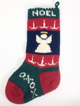 Wool CHRISTMAS STOCKING Hand Knit Chunky 17&quot; long Noel Angel Candles - $29.69
