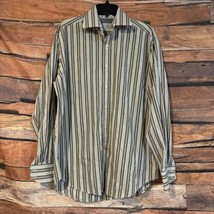 Thomas Dean Large Striped Button Down Long Sleeve Shirt Floral Flip Cuff - £13.91 GBP