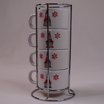 Gnome And Snowflake Expresso Cups 5 Piece Set Peppermint &amp; Pine White &amp; ... - £12.23 GBP