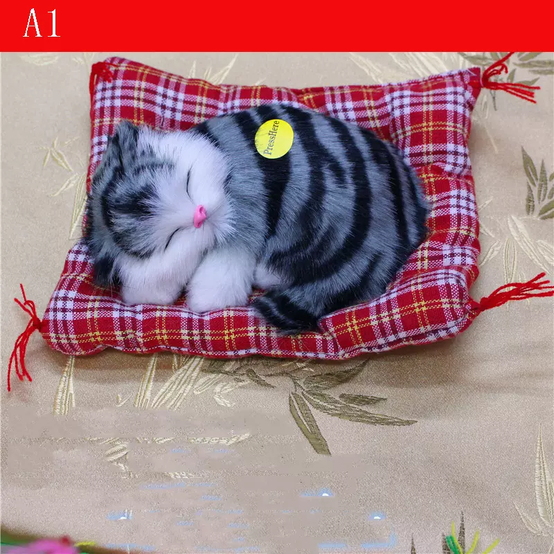 Adorable Sleeping Plush Mini Stuffed Kitty on Pillow with Sound. !  - £31.20 GBP