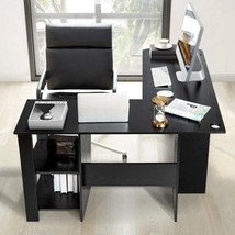 L-Shaped Computer Desk Modern with Shelves-Black - £175.36 GBP