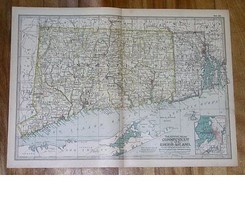 1897 Antique Dated Map Of Connecticut / Rhode Island - $25.23