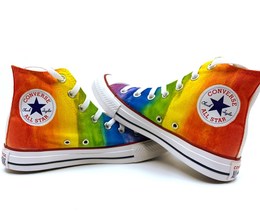 Rainbow Shoes, Rainbow Tie Dye Fan Art Custom Hand Made Hi Top Converse - $99.99+