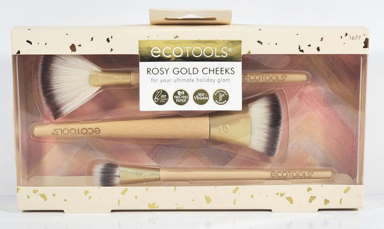 Ecotools Rosy Gold Cheeks Makeup Brush Set 3pc NIB - £9.51 GBP