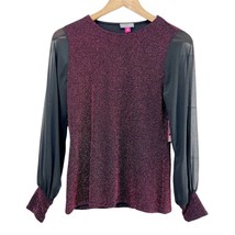NEW Vince Camuto Sparkle Top Merlot Red Black Chiffon Sleeves Festive Women&#39;s XS - £19.34 GBP