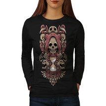 Wellcoda Horror Skull Womens Long Sleeve T-shirt, Death Time Casual Design - £18.90 GBP