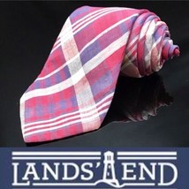 Lands&#39; End Men&#39;s Tie Red &amp; Navy BLUE/STRIPED 3.25&quot; Usa Vintage - £9.33 GBP