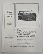 Vintage Sears AM FM Double Cassette Recorder Owners Manual Boombox Radio - £8.13 GBP