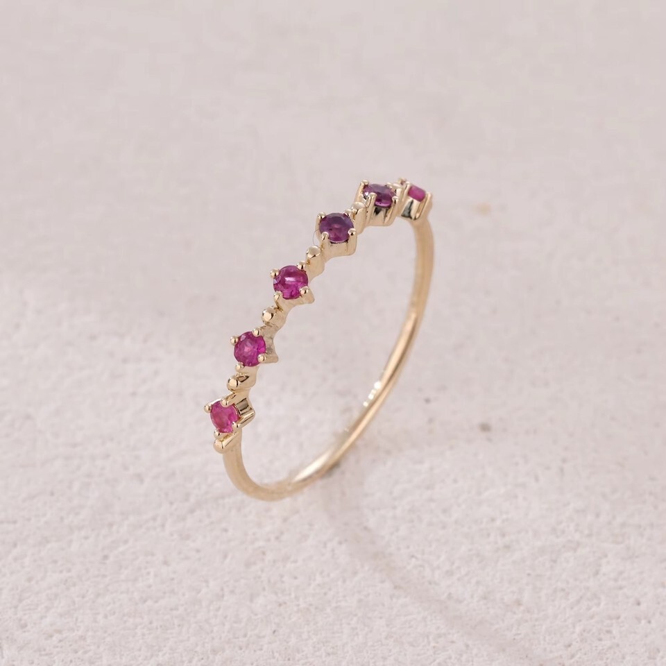 14k gold ring pink sapphires 6 gemstones ring 14 carats solid gold - stone queen Item image 2